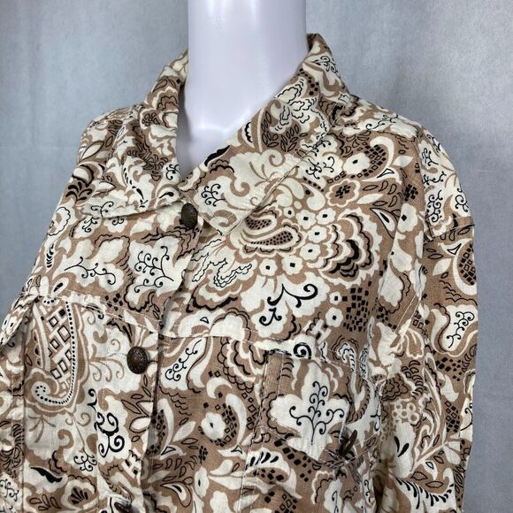 Lucy & Laurel Jacket Womens Sz 3X Brown Tan Floral Casual Button Up Linen - Picture 2 of 7